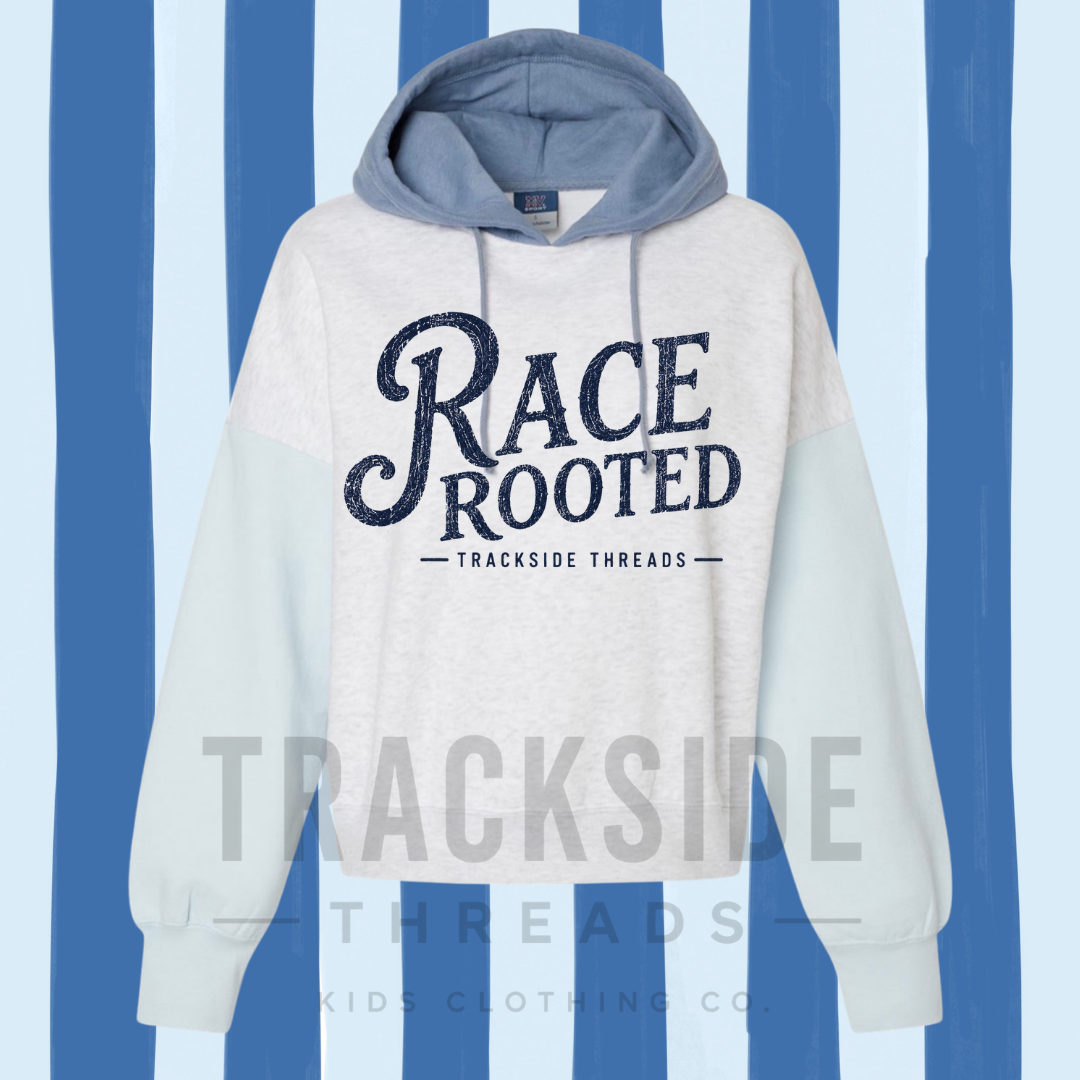 Color block race rooted crop hoodie