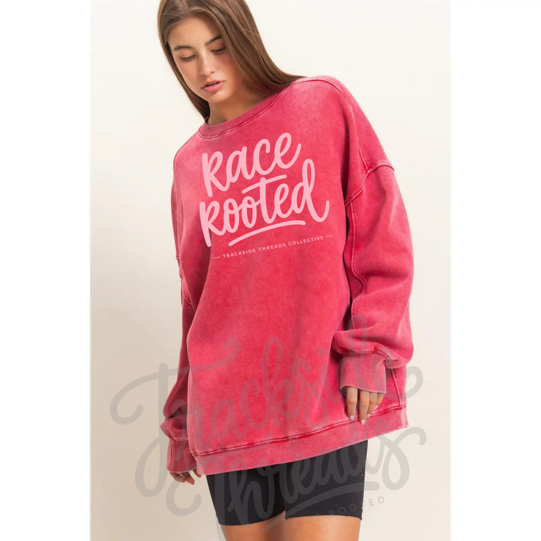 Race rooted vintage wash crew- red